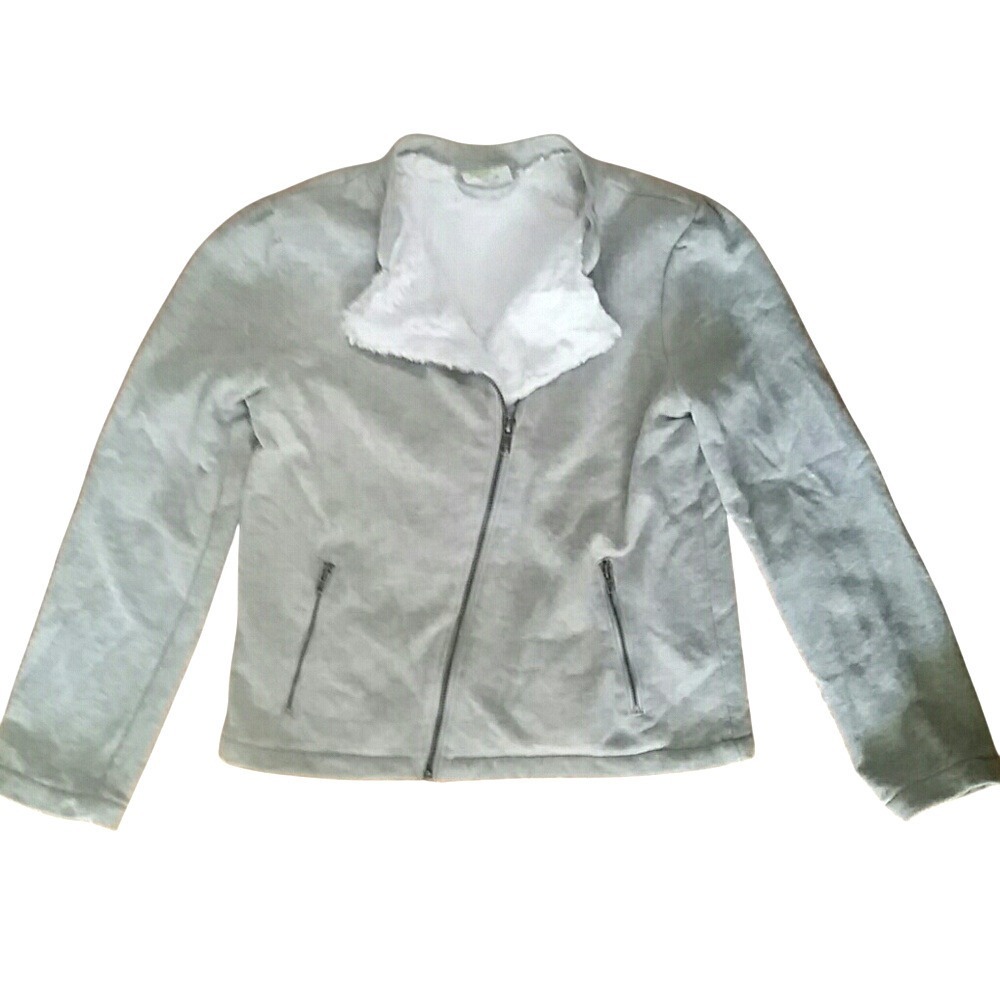 Crazy 8 Girls 10-12 Oatmeal Metallic Sparkle Sherpa Zip Moto Jacket